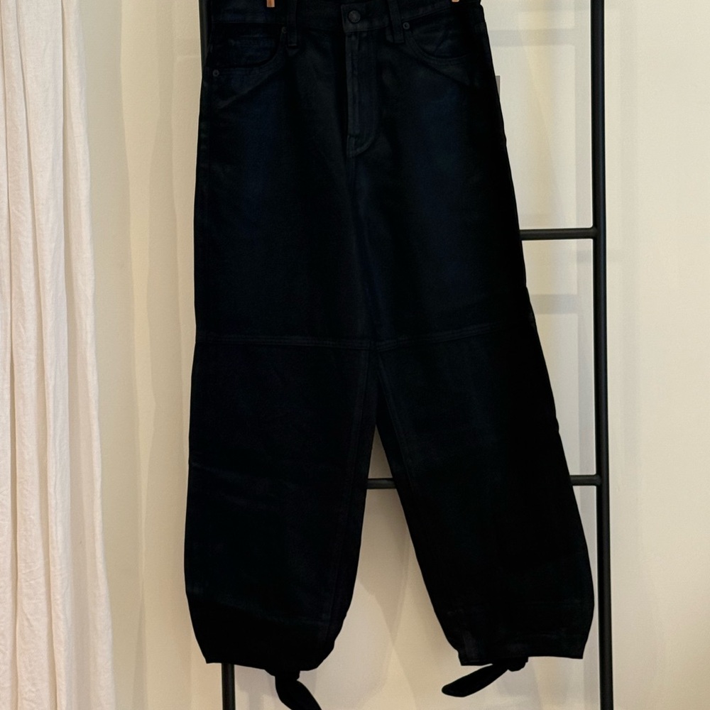 7 For All Mankind Black Bow Tie Coated Denim Wide Leg Jeans - Picture 3 of 11